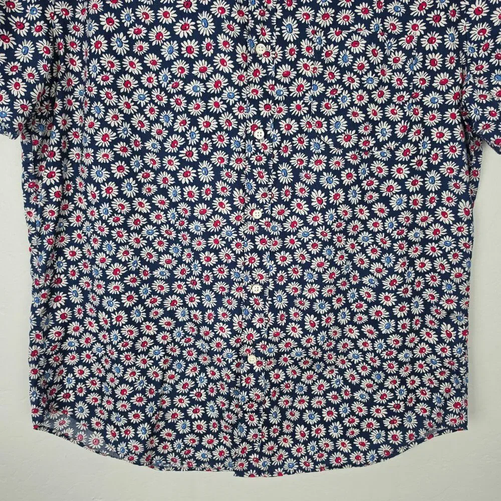 J. Crew Button Down Shirt Poplin Short Sleeve Organic Cotton Floral Navy Size L
